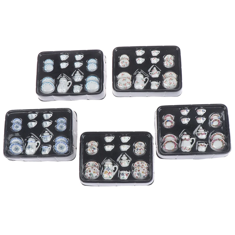 1:12 Miniature Porcelain Tea Cup Set Chintz Flower Tableware Kitchen Dollhouse 17pcs/set | Игрушки и хобби