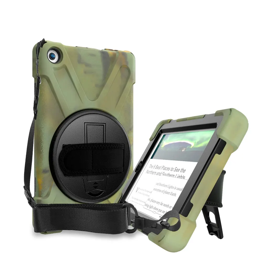 Силиконовый чехол для планшета с вращением на 360 градусов Amazon Kindle Fire 7 2017 2019 3 слоя