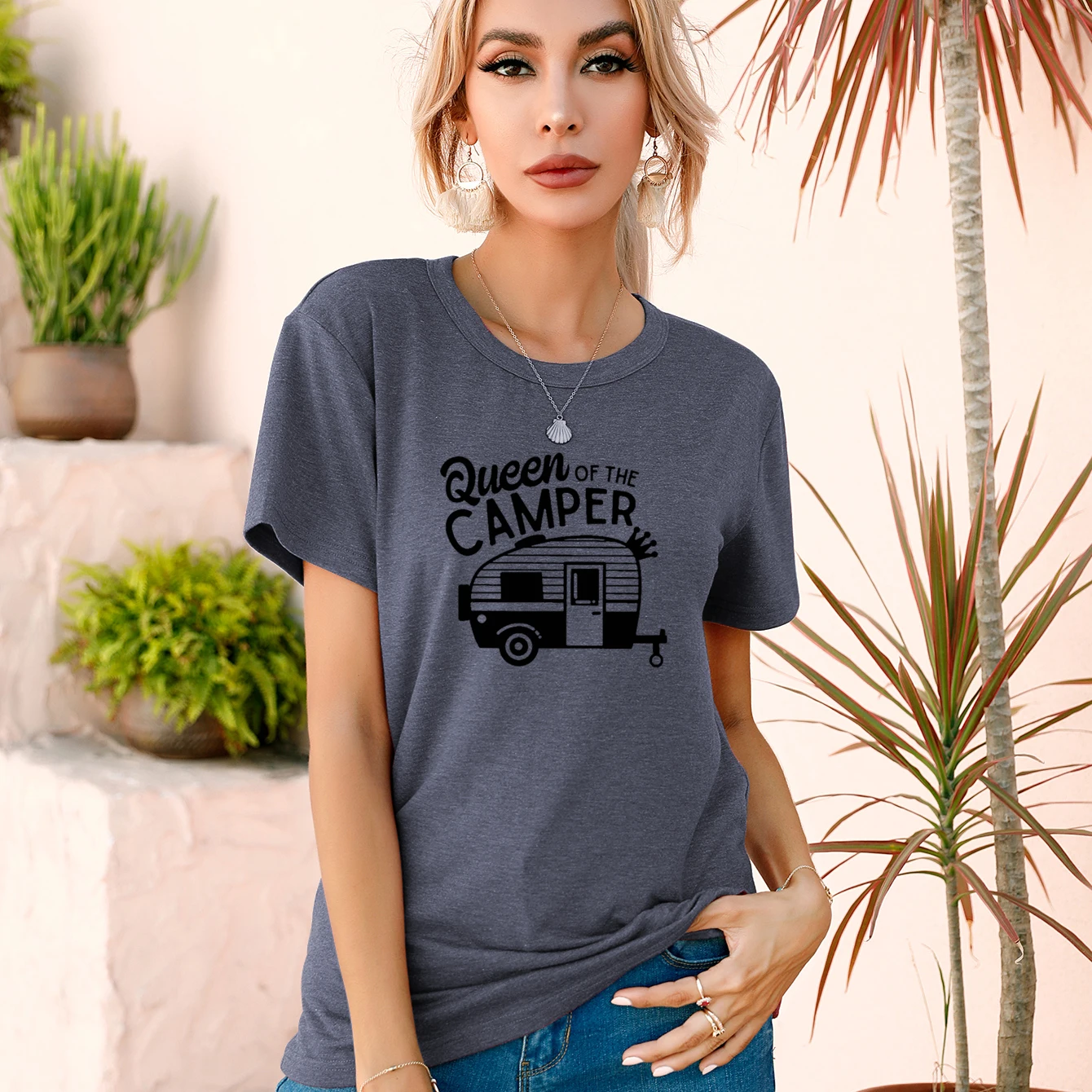 

Футболка женская с круглым вырезом, мягкая удобная повседневная модная цветная хлопковая рубашка с надписью Queen RV в Корейском стиле