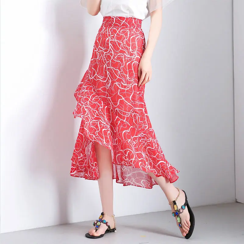 

For Summer Spring Women's Skirts High Waist Trumpet / Mermaid Women's Skirts Fashion Chiffon Print Clothing Female Skirts SS3315