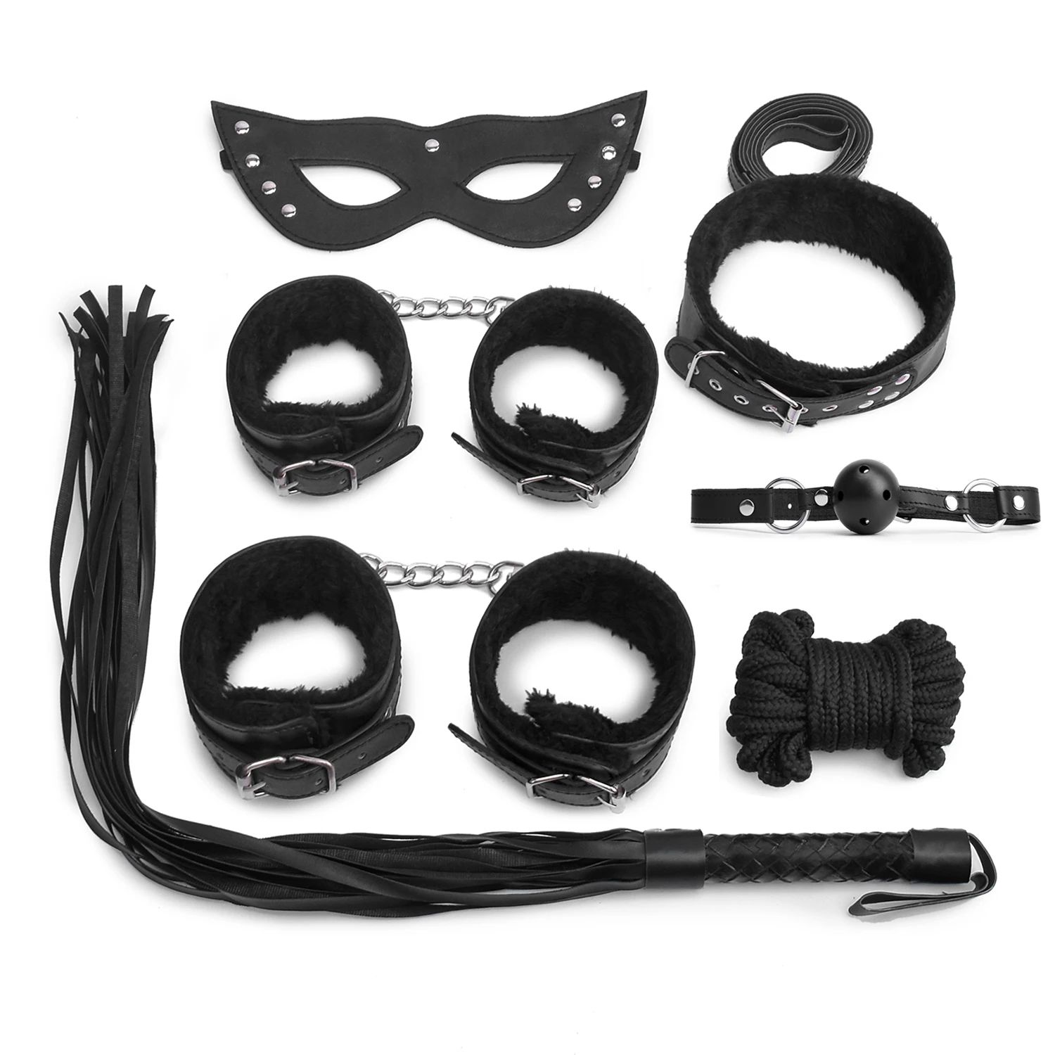 Секс-игрушка SM комплект из семи предметов плюшевые кожаные наручники для ног