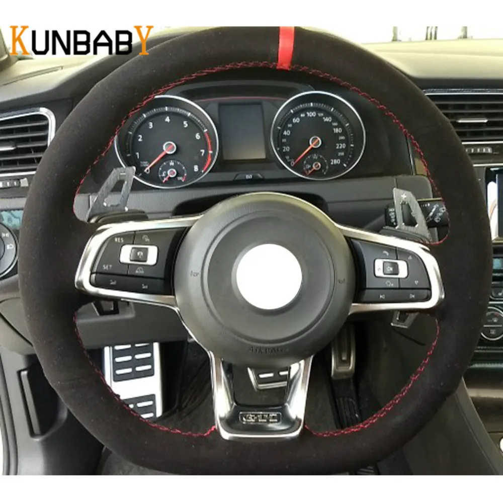 KUNBABY черный замшевый прошитый вручную чехол рулевого колеса автомобиля для Volkswagen