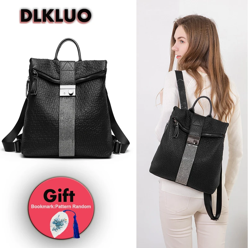 Кожаные школьные сумки женский рюкзак для подростков девочек камень блестками