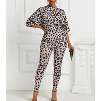 2020 sexy two piece set sexy leopard long sleeve loose top and high stretch pencil pant set women two piece outfits