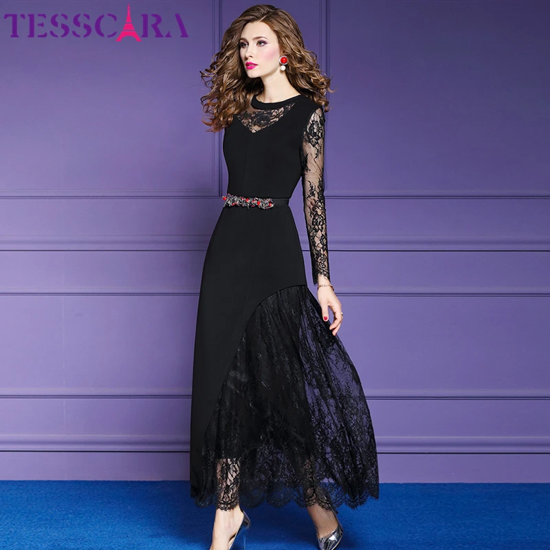 Женское кружевное платье TESSCARA Элегантное Длинное Вечернее Платье макси