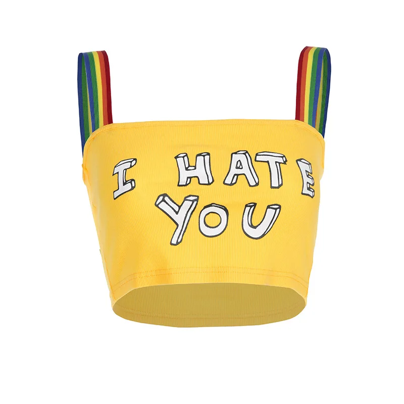 Майка женская с радужным принтом Модный облегающий топ на бретелях в Корейском