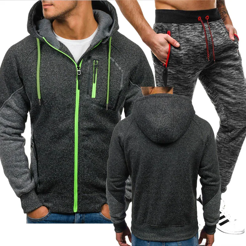 

Unisex Spring Autumn The New Men's Zipper hoodie Cotton High Quality Harajuku Men's Jackets sweatshirt+Pants 2 Piece Set