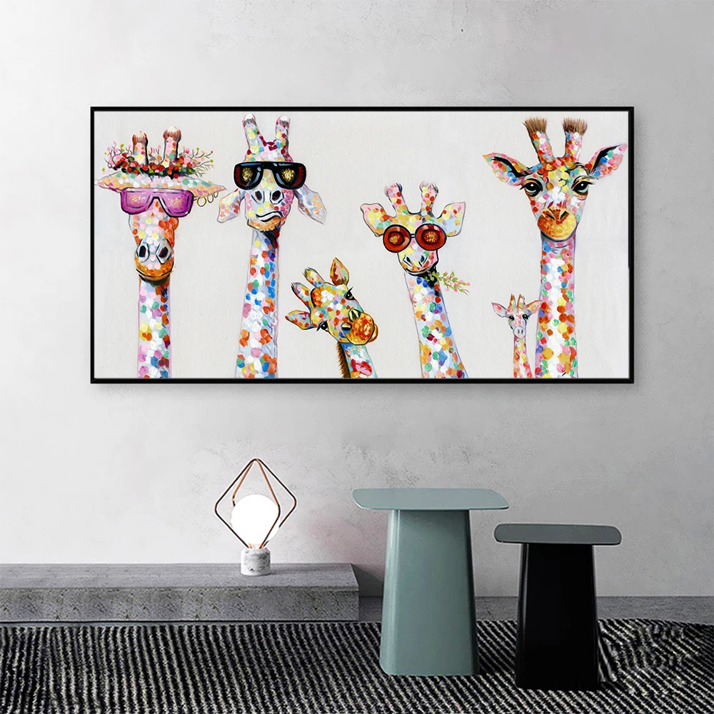 CFART животное масло painitng Wall Art Холст принт картина жираф семейная для гостиной