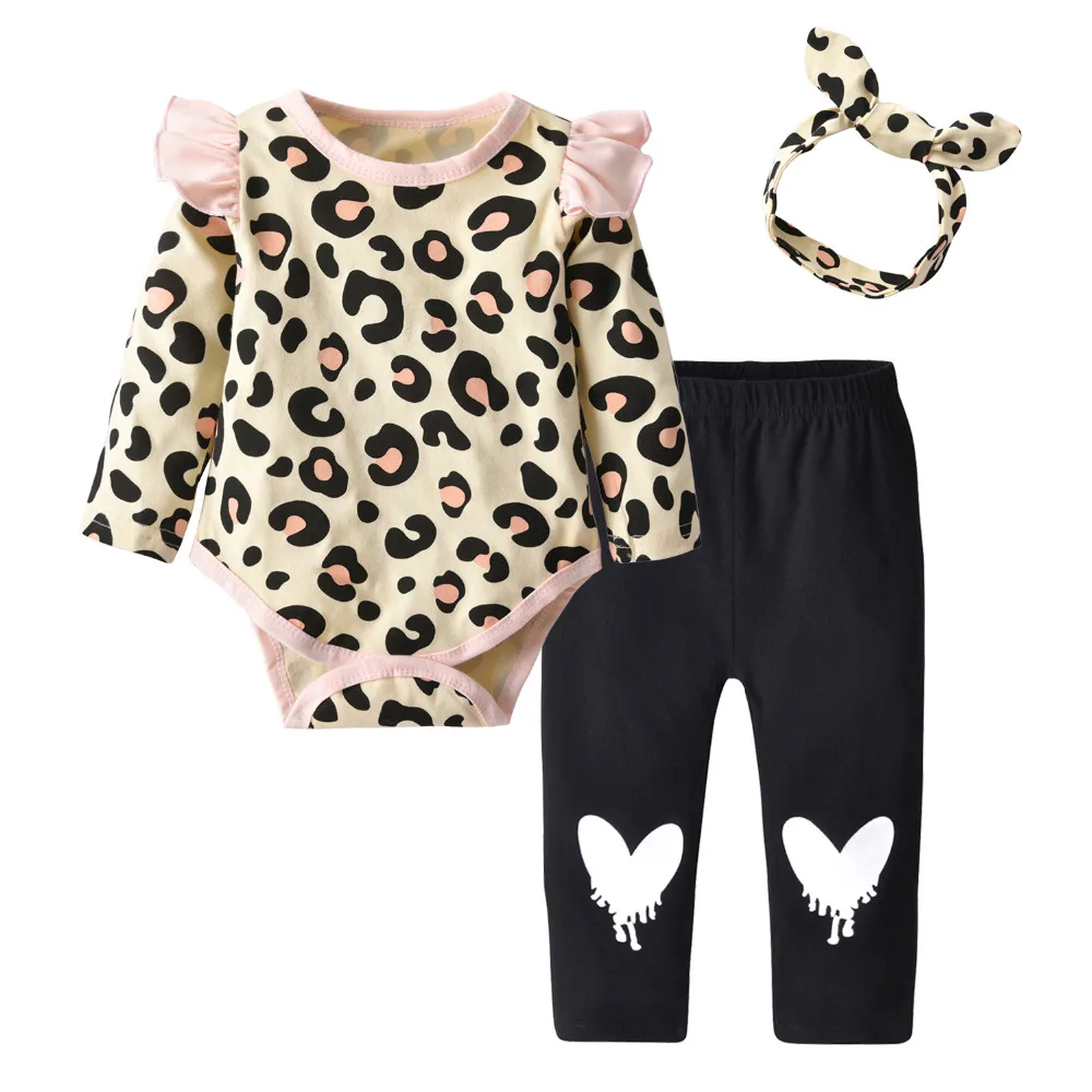 Одежда для новорожденных девочек из 3 предметов комбинезон с длинными рукавами