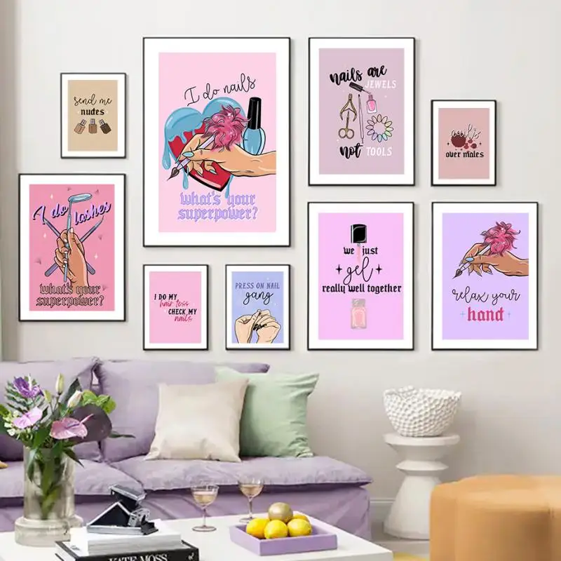 

Nordic Fashion Canvas Painting Abstract Pink Graffiti Poster Cartoon Makeup Nail Polish Lashes Wall Art Pictures Home Decoration