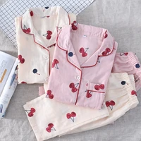 2021 fashion spring and summer womens long sleeved pants suit 100 cotton printed comfortable pajamas suit female