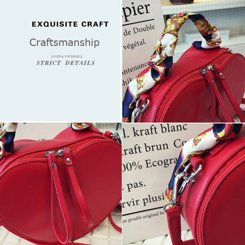 Красная кожаная женская сумка мессенджер хит продаж одноцветная в форме сердца