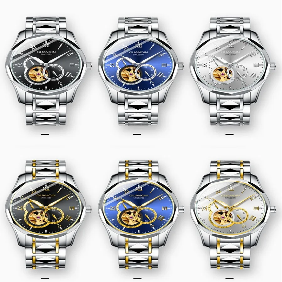 GUANQIN Japan MIYOTA Quartz Movement Automatic Mechanical Watch Men Luxury Tungsten Steel Push Button Hidden Clasp Male Clock