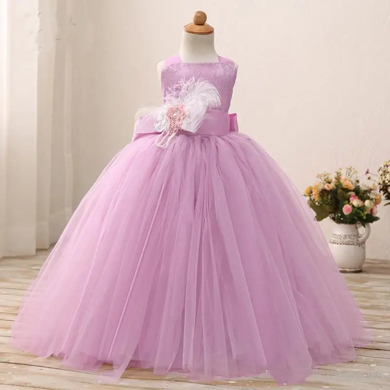 

Customize Flower Girl Dress Floor Length Soft Tulle Girl Tutu Ball Gowns for Wedding Party Birthday Little Baby Clothes