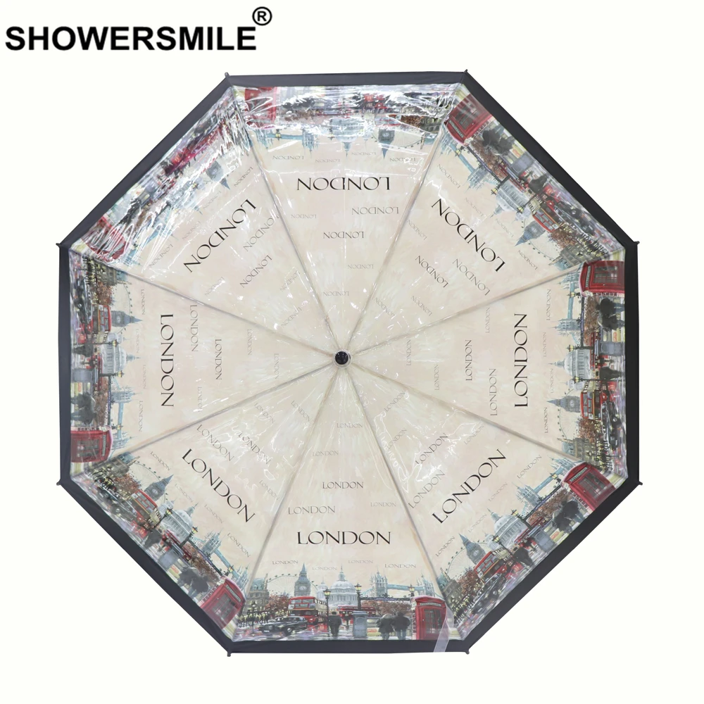 SHOWERSMILE прозрачный зонтик от дождя для женщин с длинной ручкой зонты британский