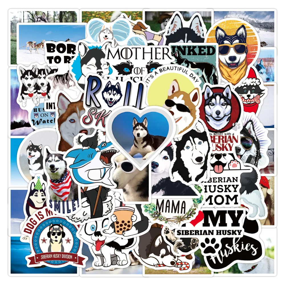 

50Pcs Cute Pet Siberian Husky Stickers Animal Waterproof Decals DIY Laptop Notebook Luggage Phone Fridge Cup Stationery Sticker