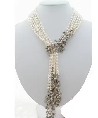 

Wholesale price new hot sell 3Strds 49" White&Grey Keshi Pearl Necklace