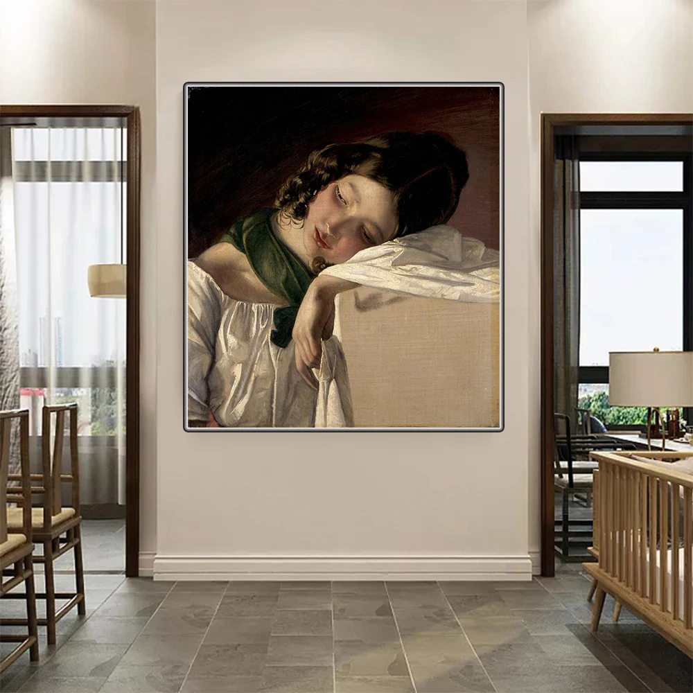 Цитон Фридрих фон амерлинг jejeune fille assoupie Canvas Холст Картина маслом Художественный