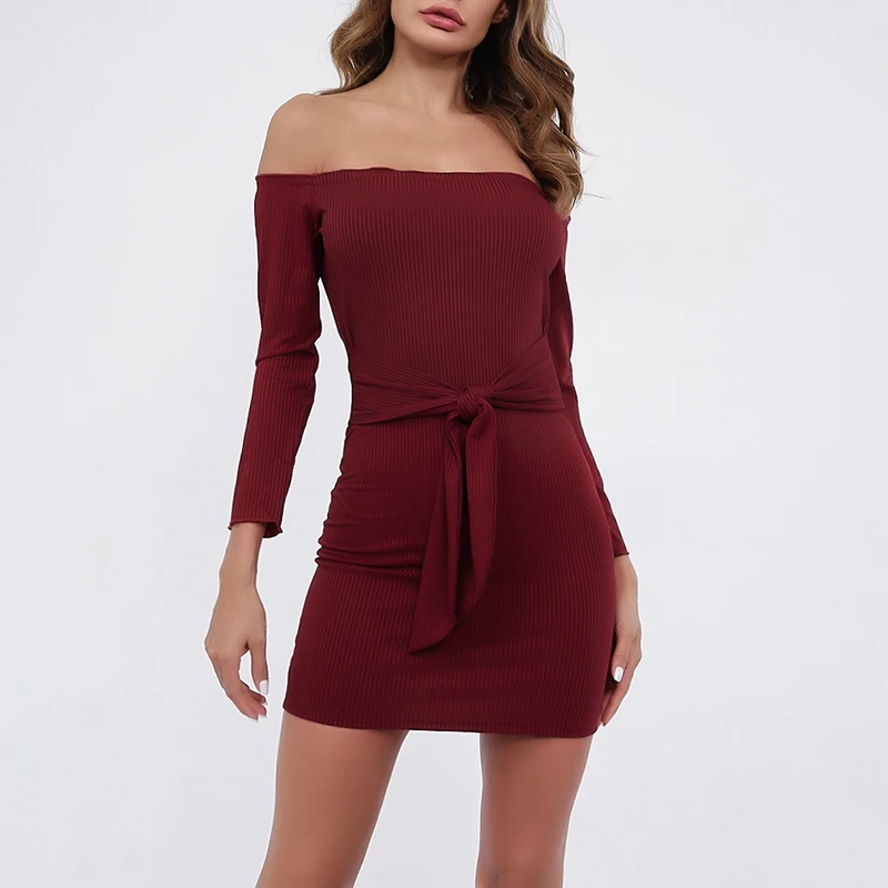 

Uclio женские модные однотонные Цвет бретель через одно плечо рукавов «древесный гриб»; Застежкой-молнией на спине, с бантом Бандажное платье ...