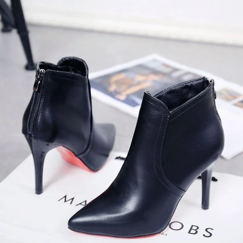 Europe 2021 Winter Women Boots High Heel Shoes Woman Fashion Pointed Thin Heels Sexy Short Boots Women's Simple Ankle Boots