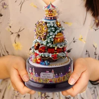 rotate music box dollhouse christmas tree rotating sculpture wooden house decorations wooden house christmas home decorations