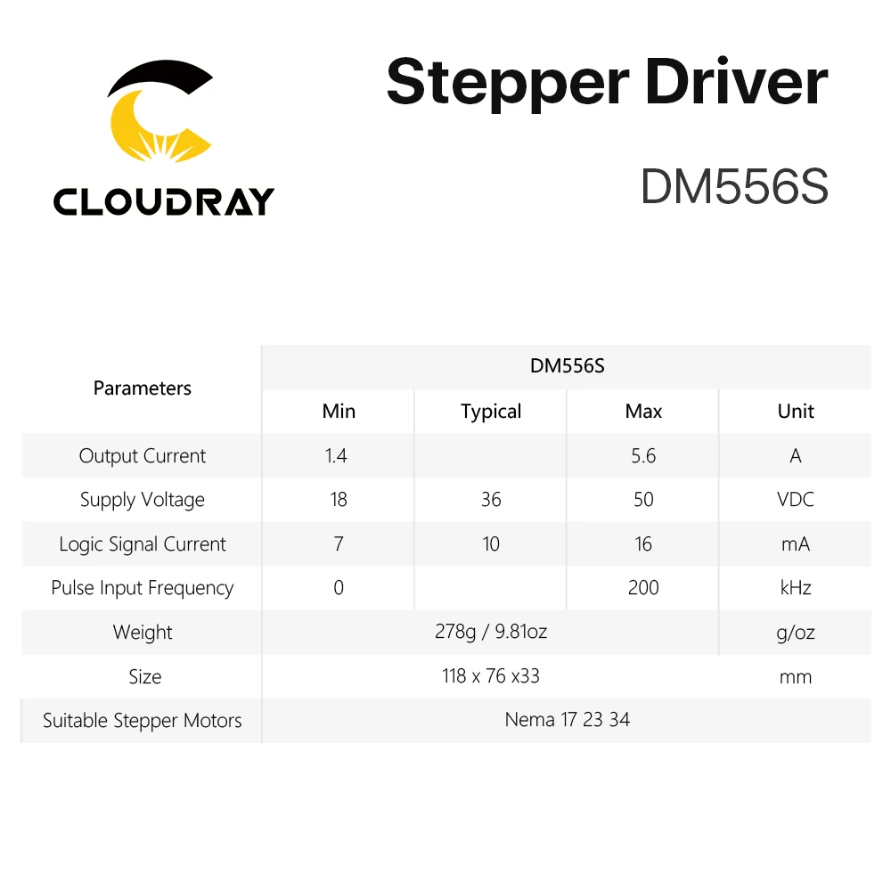 Cloudray 2-фазный шаговый мотор драйвер DM556S поставить Напряжение 18-50VDC Выход 1,4-5.6A ток