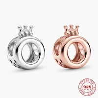 authentic 925 sterling silver charm for original panbrand bracelet bangle logo crown o charm rose gold color jewelry