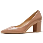 Туфли-лодочки женские из лакированной кожи, роскошные дизайнерские элегантные офисные туфли на высоком устойчивом каблуке, с острым носком, черные, белые, телесные, A012