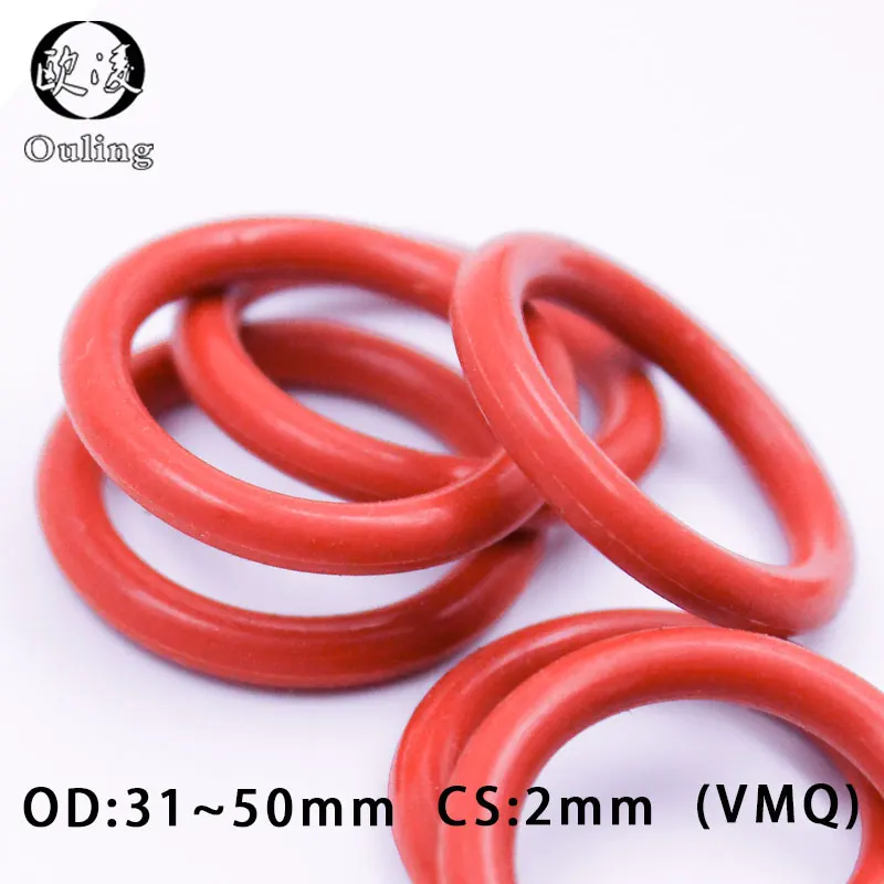 5 шт./лот Силиконовое кольцо Silicon/VMQ O Ring толщина 2 мм OD31/32/33/34/35/36/38/40/42/45/46/50*2