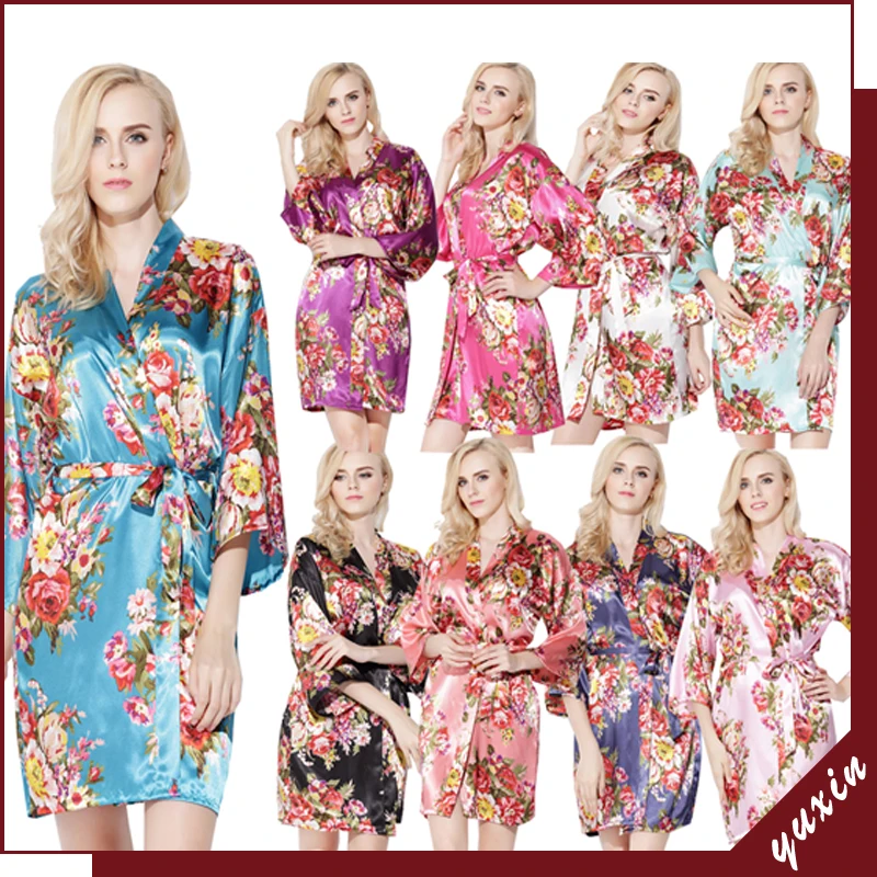 Женский Атласный халат Zaxachilable шелковый размера плюс с цветочным принтом халаты