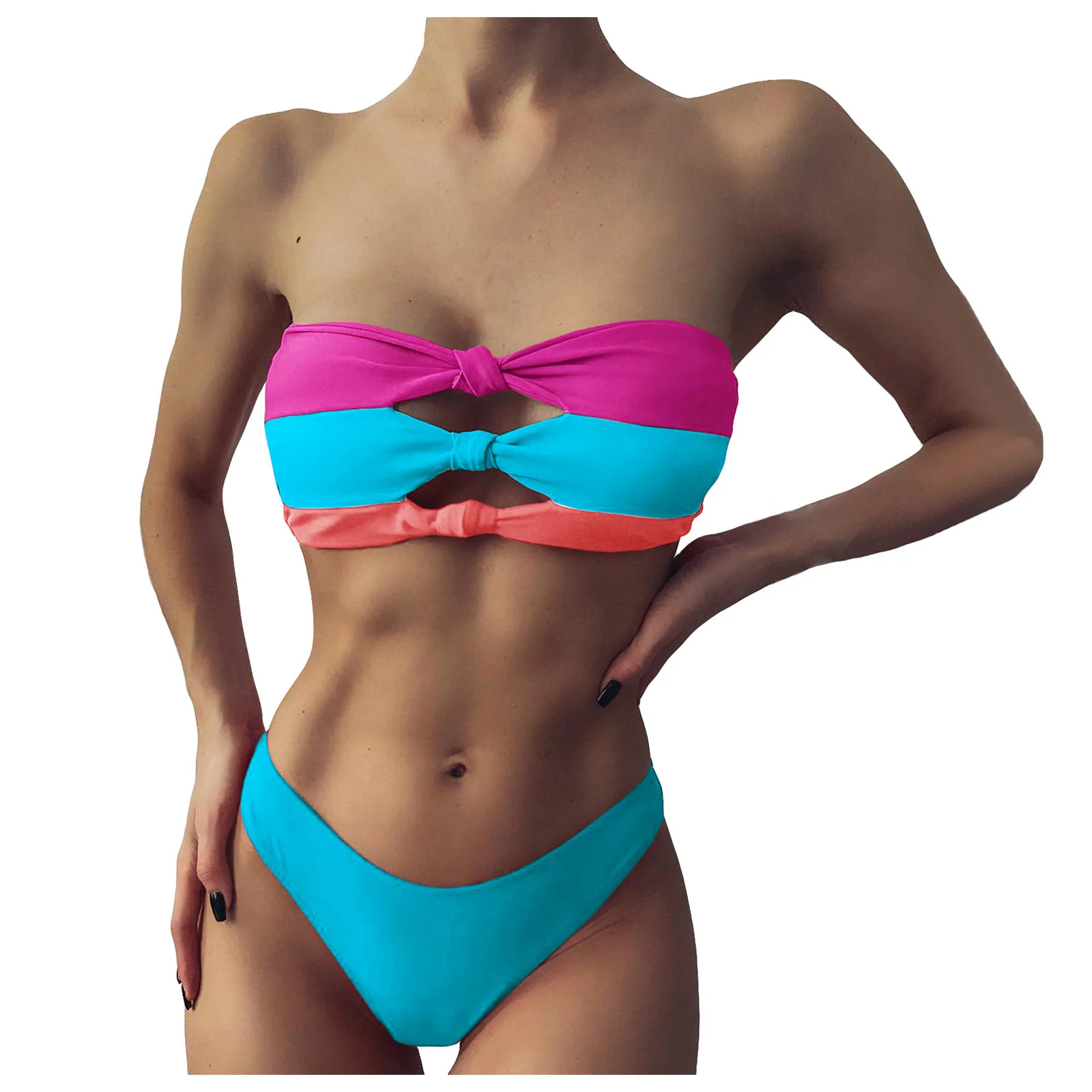 

Women Sexy Swimwear Solid Patchwork Two-piece Swimsuit Bikini Swimming Beachwear Swimsuit Halter Swimsuit Women Swimsuit