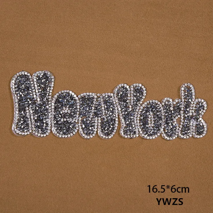 

New arrival 10 pcs Words Rhinestones iron on patches DIY Hotfix Motif Applique garment bag patch decor accessory