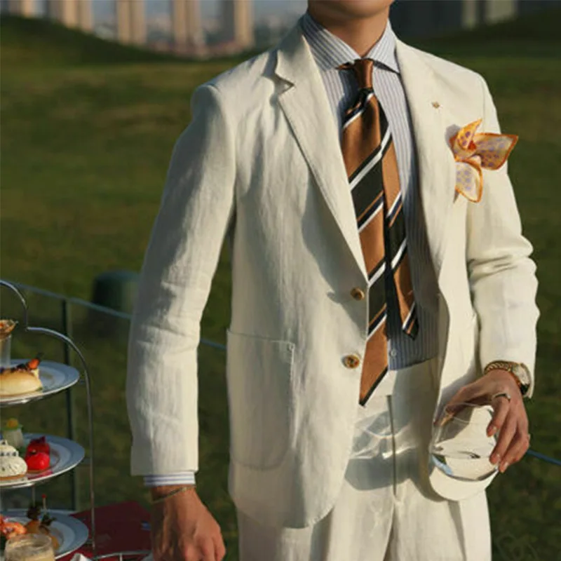 

Смокинг мужской из 2 предметов, Классический льняной костюм для мужчин, Лучший мужской костюм для банкета, повседневный деловой костюм, сцен...