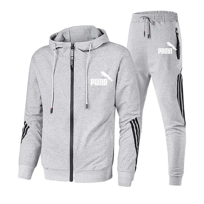 

New autumn and winter brand men's fashion two-piece striped sportswear jacket full sleeve top + outdoor sports pants sports suit