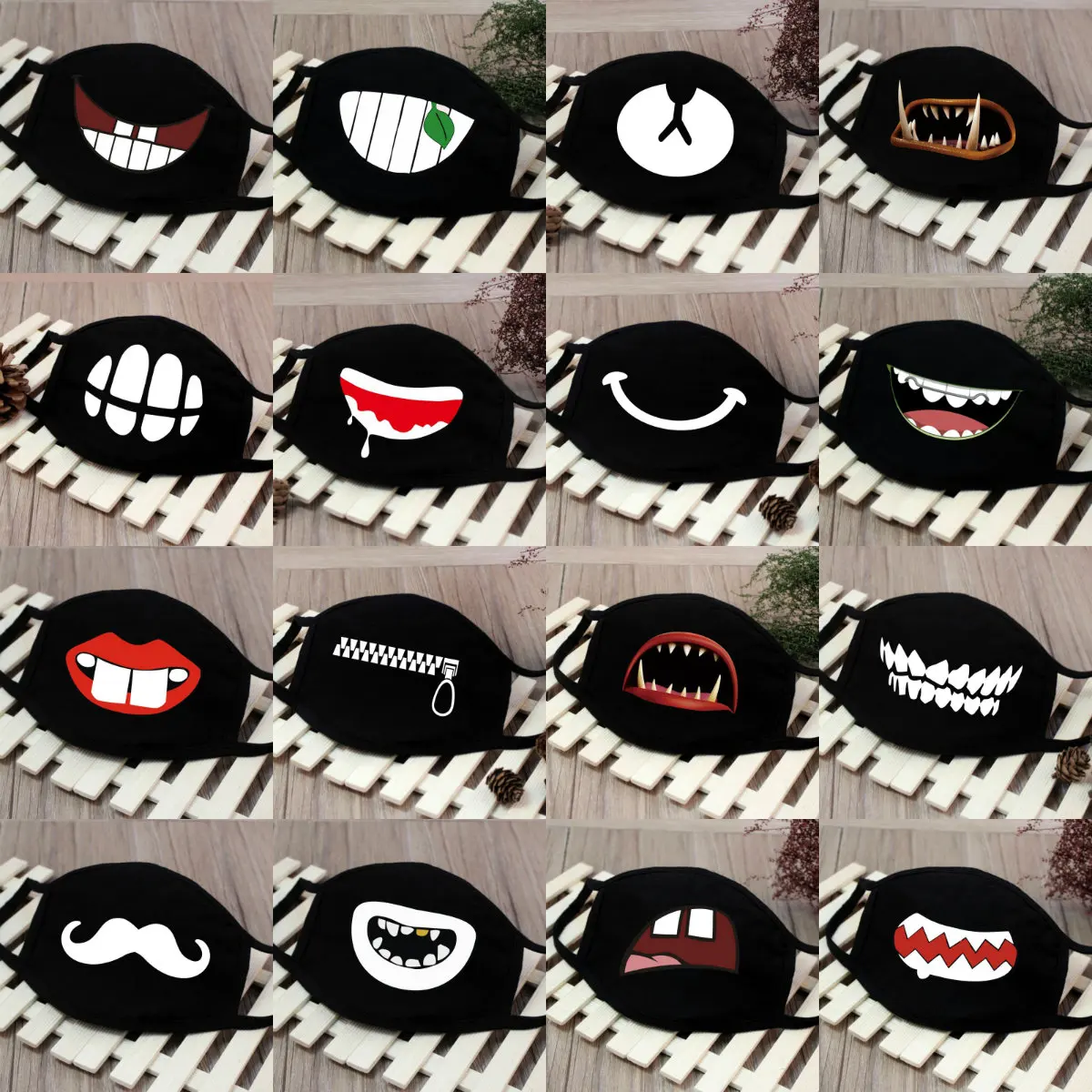 1PCS Black Mouth Mask Big Size Stop Air Pollution Home Cartoon Lovely Cotton Funny Teeth Masks Keep Warm Muffle Respirator - купить по
