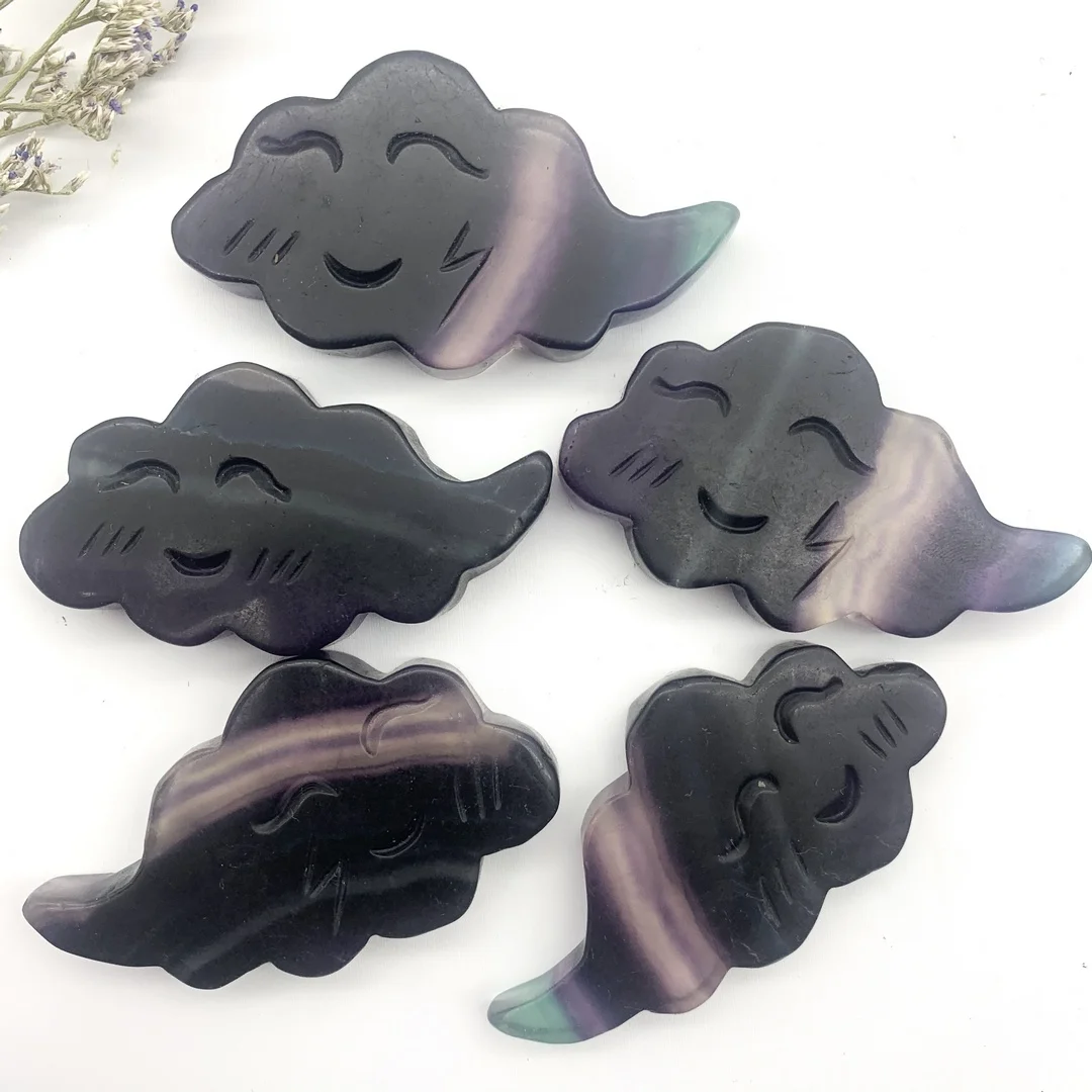 

Природный Флюорит улыбка Радуга облако кварц резной камень ручной работы полированные подарки Рейки Исцеление домашний декор кристаллы