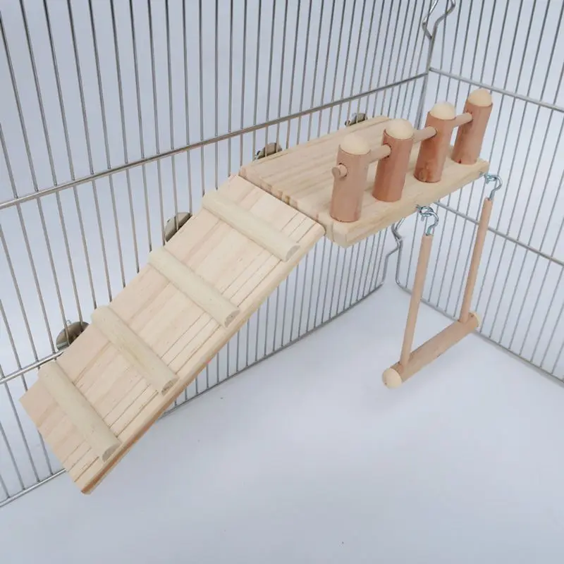 

Bird Perches Cage Swing Toys Wooden Hamster Play Gyms Platform Stand with Climbing Ladder Bird Cage Chewing Toys Sets