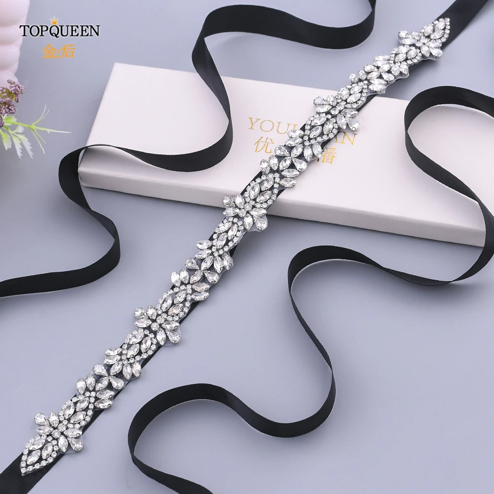 TOPQUEEN S429 серебристый Стразы Ремни для невесты пояс из слоновой кости стразы