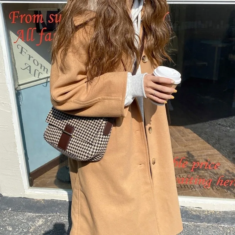 

PU Leather Small Crossbody Bags for Women 2021 Vintage Houndstooth Lady Shoulder Messenger Bag Female Travel Luxury Handbags