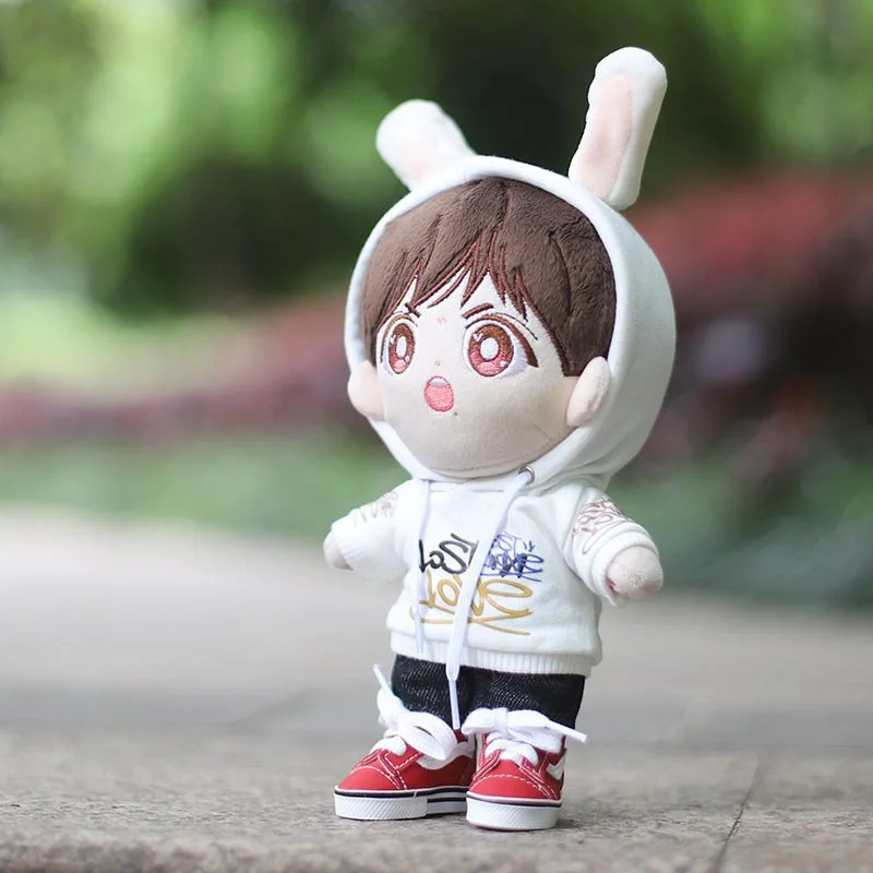 Ropa de mu&ntilde;eca de felpa de estrella, chaleco de plum&oacute;n rojo, Sudadera con capucha blanca, traje de algod&oacute;n de 20CM para beb&eacute;-2