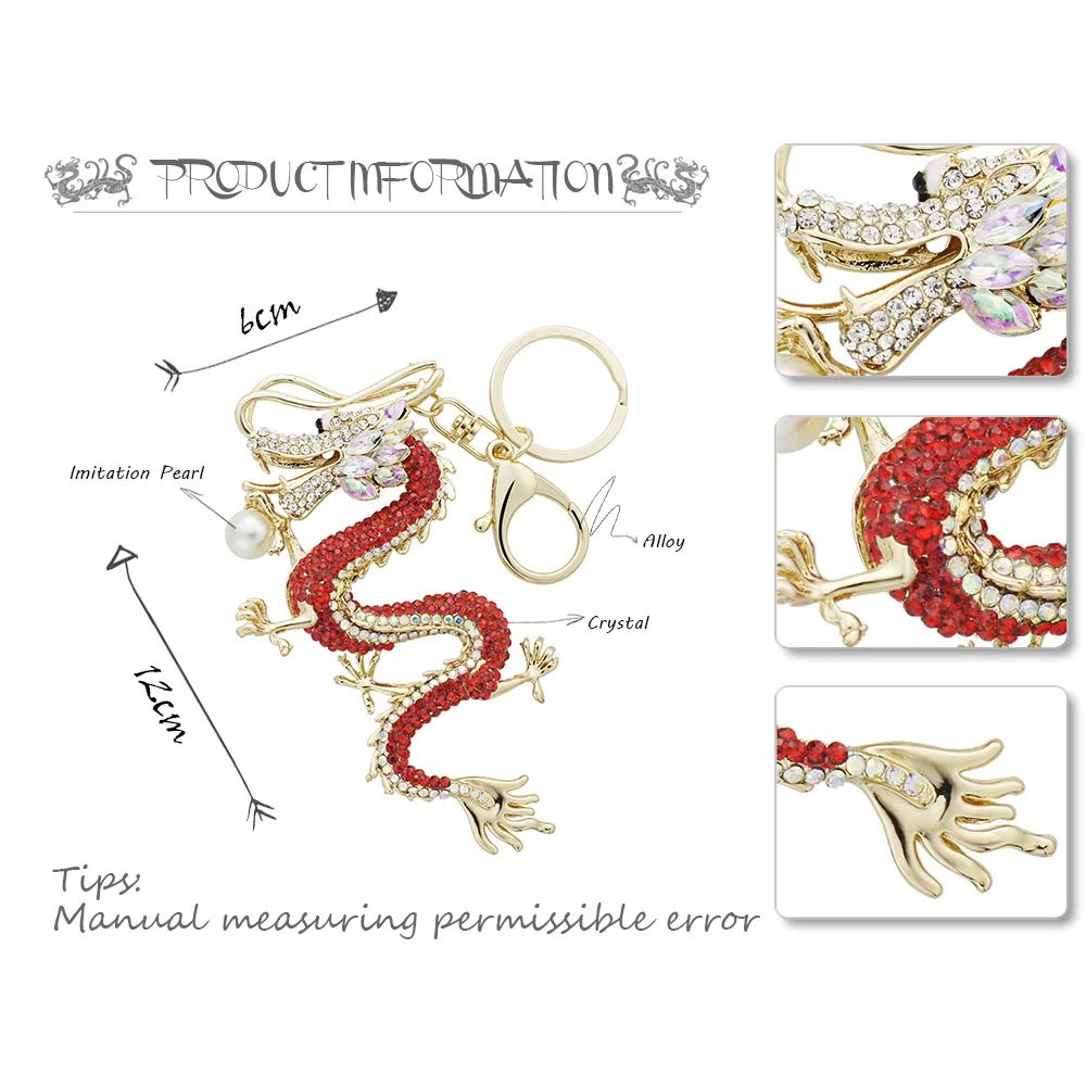 Шикарный Дракон брелоки цепи держатель имитация жемчуга Кристальные для