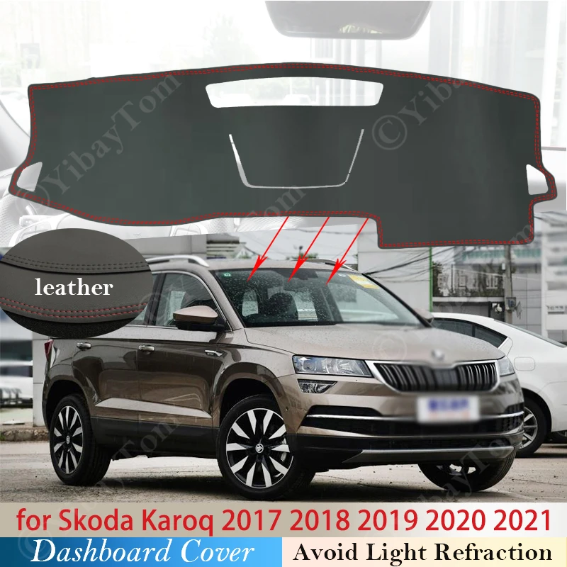 Из искусственной кожи для Skoda Karoq 2017 ~ 2020 приборной панели крышка защитная
