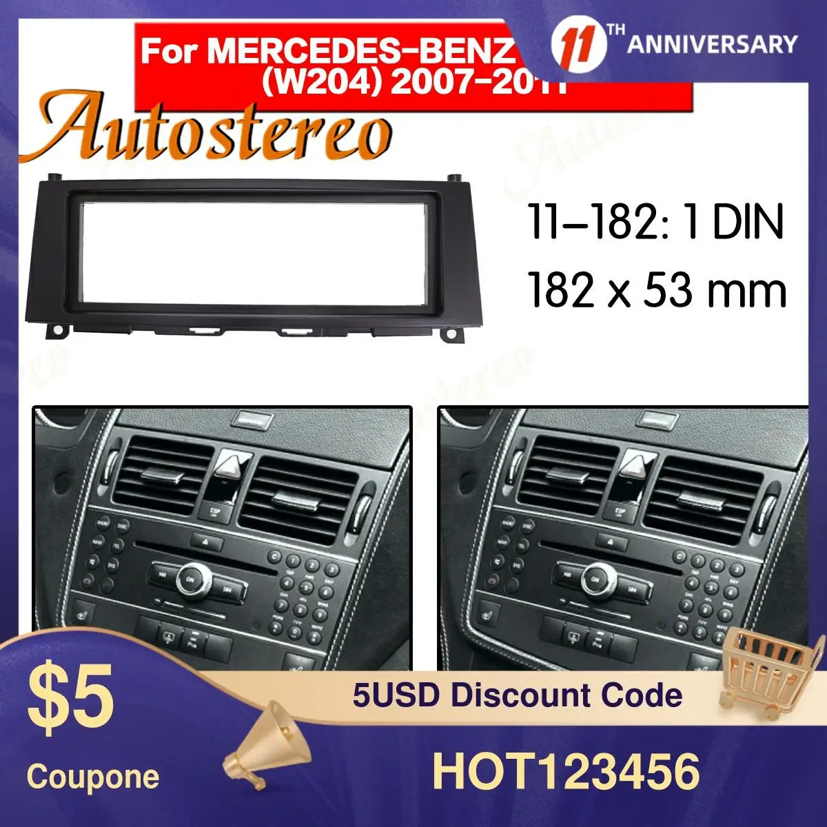 Двойной разъем для 2007 2011 Mercedes BENZ C CLASS W204 Surround CD установочный комплект аудио рамка