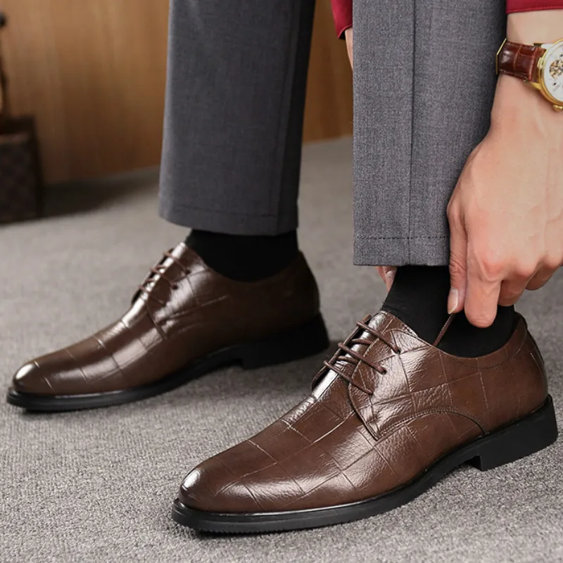 Мужская брендовая кожаная официальная обувь модельные туфли на шнуровке