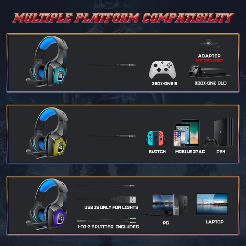 Breathable Gaming Headset Earmuffs with Cool Light Soft Head Cushion Premium Omnidirectional Microphone for Men Women | Электроника