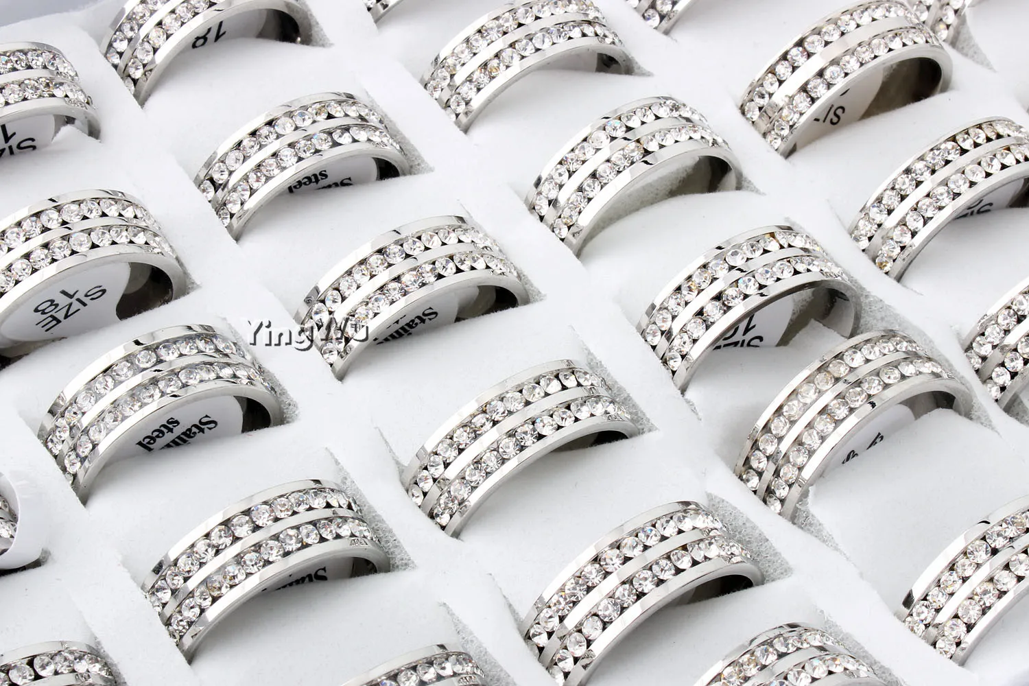 YingWu 2 Row Lines Clear Crystal Wedding Rings For Women Fashion Rhinestone Stainless Steel Female Teen Jewelry mujer 5pcs Lot | Украшения