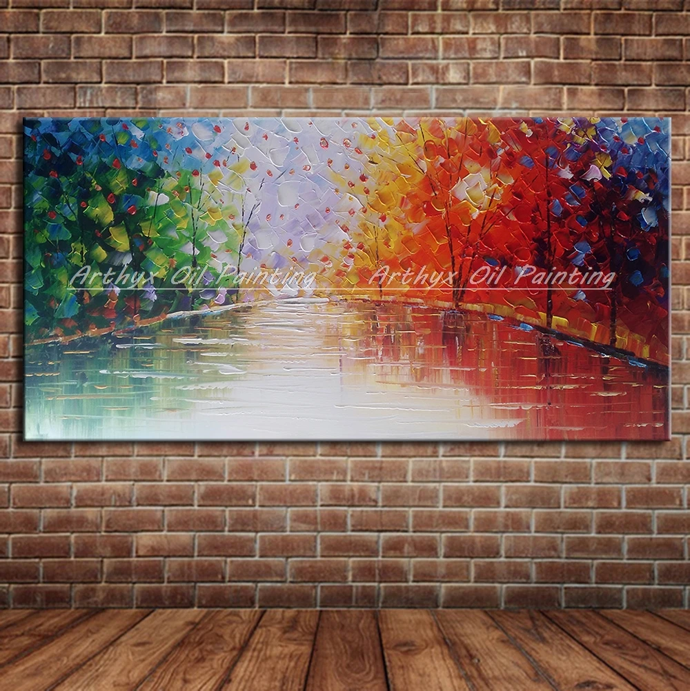 

Arthyx Handpainted Thick Trees Landscape Oil Painting On Canvas Modern Abstract Wall Art Picture For Living Room Home Decoration