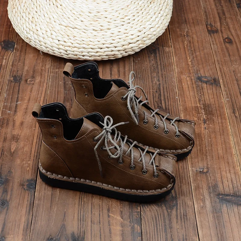 Ботильоны в национальном ретро стиле Удобные женские ботинки на плоской мягкой