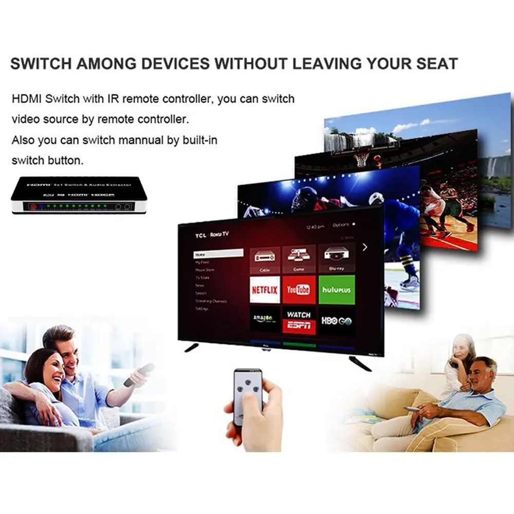 2021 HDMI переключатель 5x1 аудио экстрактор 4K x 2K 3D ARC EDID настройки 1 4 в дистанционное