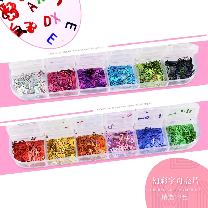 

12 Colors Alphabet Holographic Laser- 26 English Letters Mixed Chunky Glitter Epoxy Resin Festival Chunky Letters Sequin